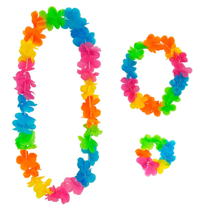 "BUNTES HAWAIISET" (Kette, Stirnband, 2 Armbänder) – Vorderansicht