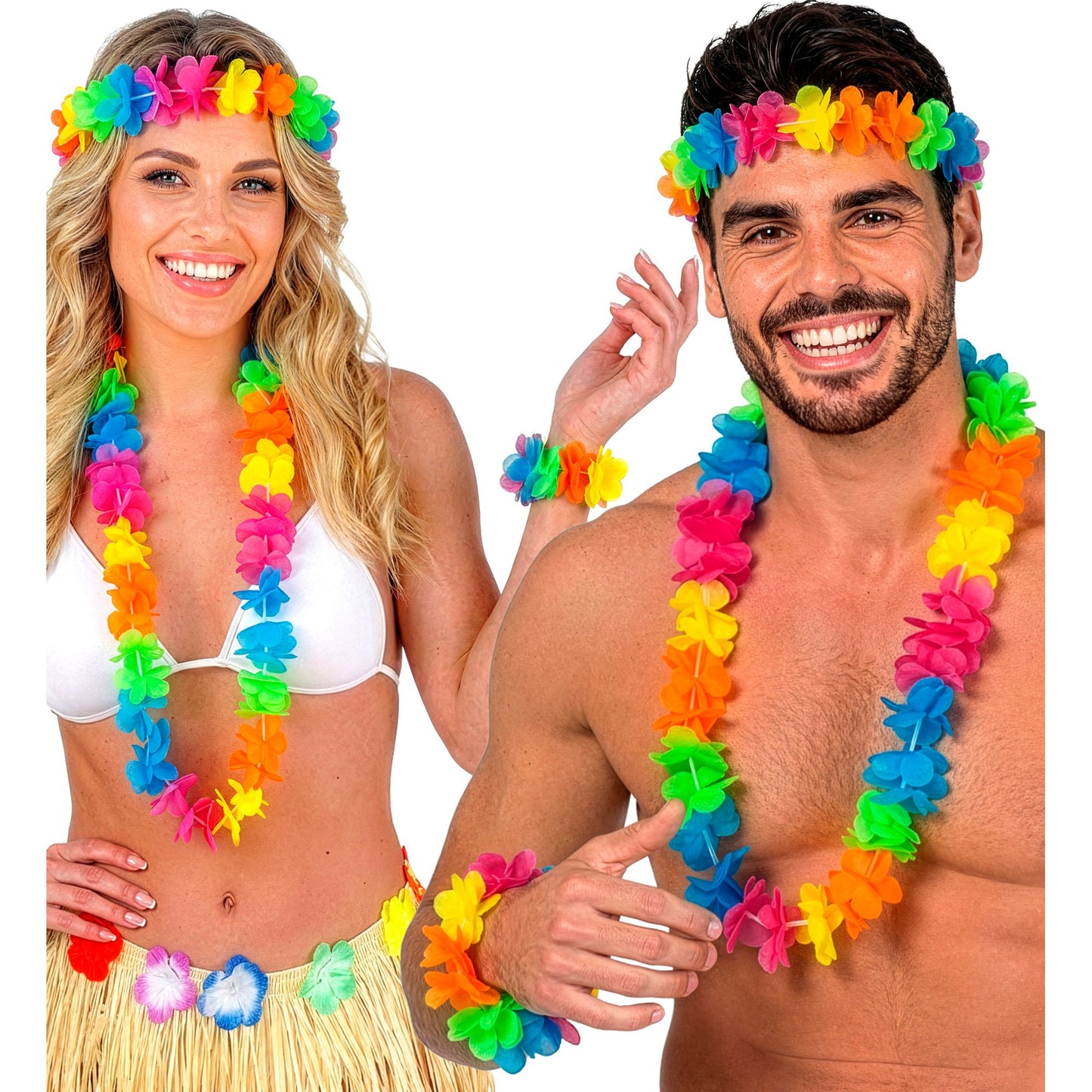 "BUNTES HAWAIISET" (Kette, Stirnband, 2 Armbänder) – Detailansicht