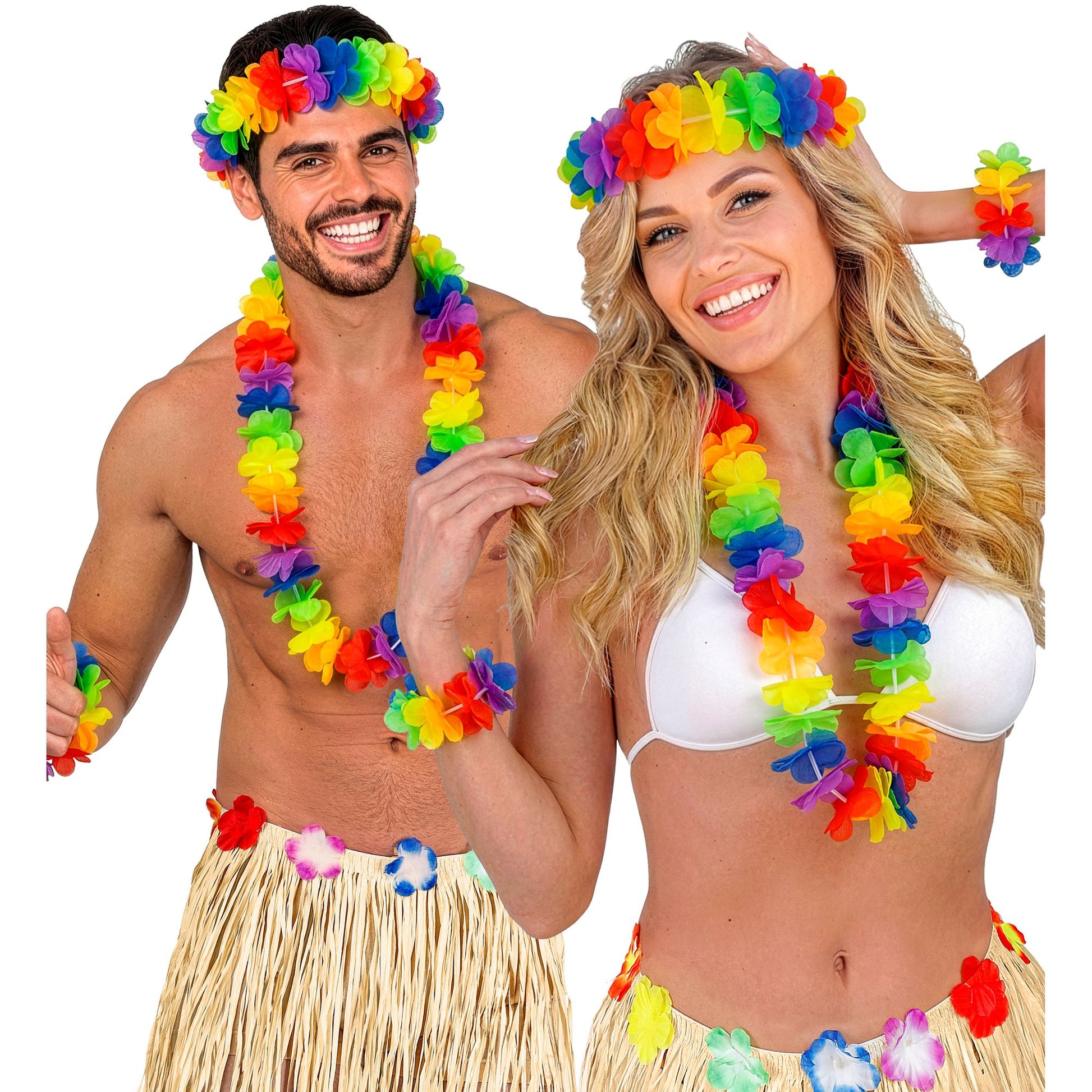 "BUNTES HAWAIISET" (Kette, Stirnband, 2 Armbänder) – Detailansicht