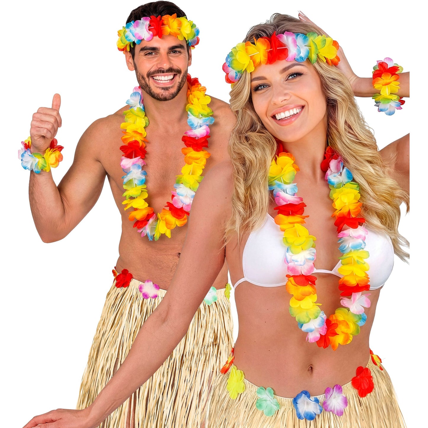"BUNTES LUXUS HAWAIISET" (Kette, Stirnband, Armband) – Vorderansicht