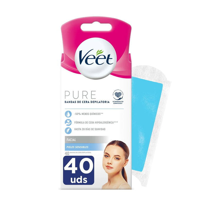 Veet Pure Gesicht-Wachsstreifen für empfindliche Haut, 40 Stück