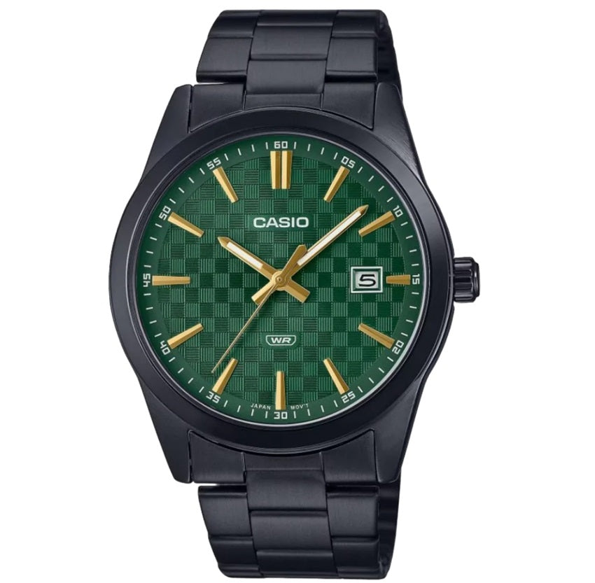 CASIO COLLECTION DATE - CARBON LOOK - GREEN MTP-VD03B-3AUDF Date - Armbanduhr 41 mm Schwarz