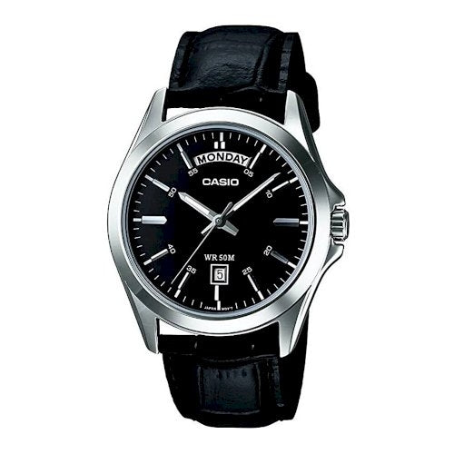 CASIO COLLECTION DAY DATE LEATHER - BLACK MTP-1370L-1AVDF Day & Date - Armbanduhr 40 mm Schwarz
