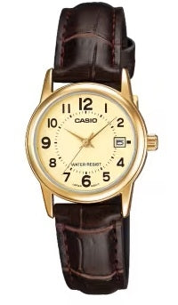 CASIO COLLECTION LADY DATE LEATHER - GOLD LTP-V002GL-9BUDF Date - Armbanduhr 31 mm Gold