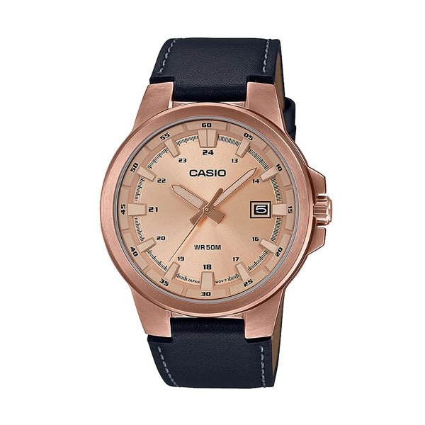 CASIO COLLECTION Mod. 3D - LEATHER, ROSE GOLD MTP-E173RL-5AVEF Date - Armbanduhr 41.5 mm Gold