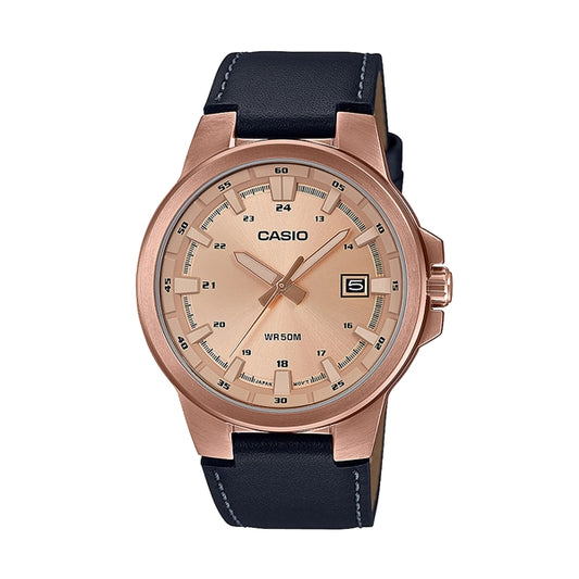 CASIO COLLECTION Mod. 3D - LEATHER, ROSE GOLD MTP-E173RL-5AVEF Date - Armbanduhr 41.5 mm Gold