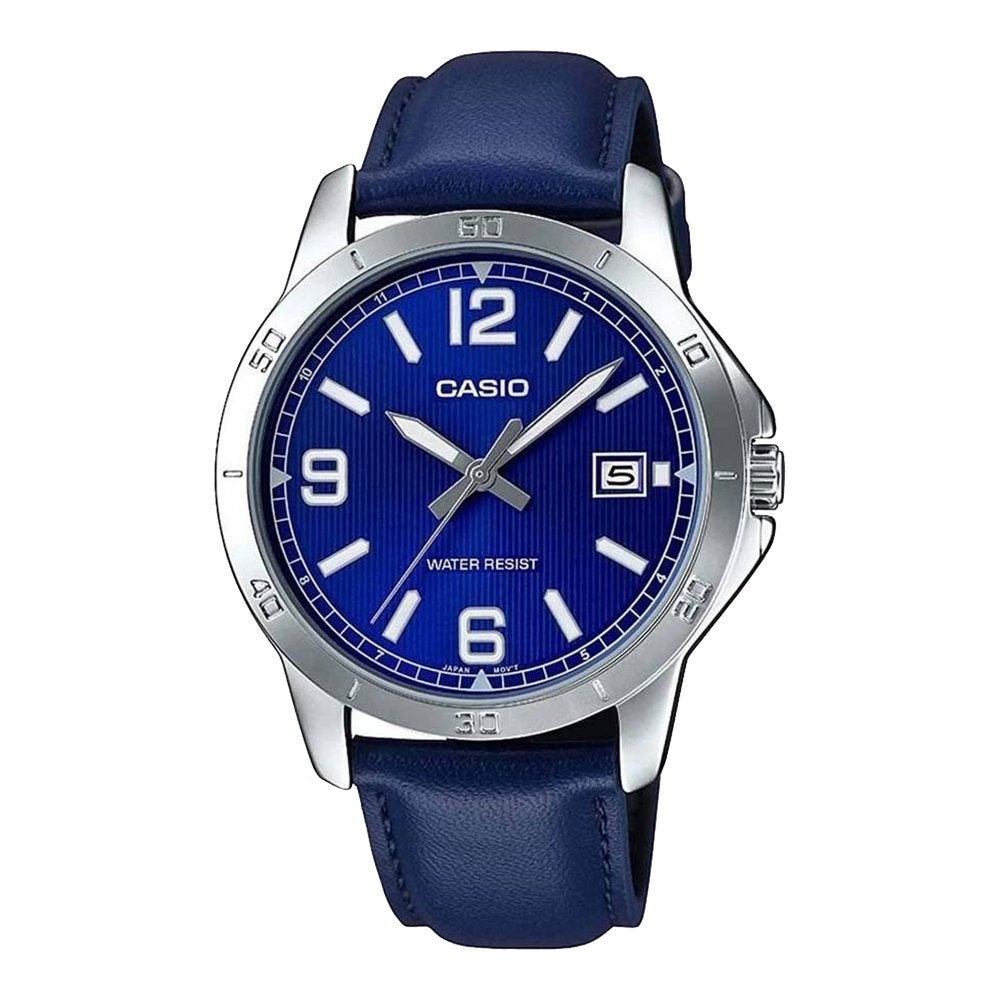 CASIO COLLECTION Mod. CASUAL DATE, LEATHER - BLUE MTP-V004L-2BUDF Date - Armbanduhr 41.5 mm Blau