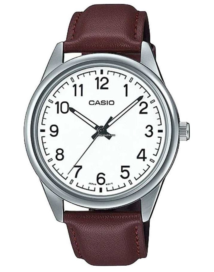 CASIO COLLECTION Mod. CASUAL, LEATHER - WHITE MTP-V005L-7B4UDF Only Time - Armbanduhr 40 mm Weiss