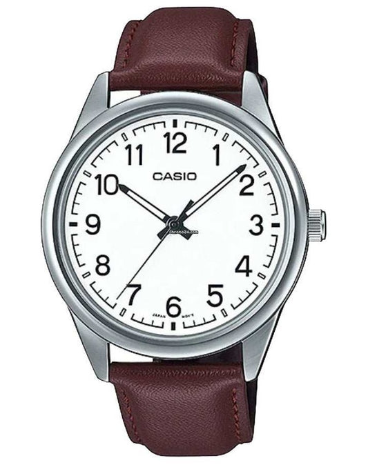 CASIO COLLECTION Mod. CASUAL, LEATHER - WHITE MTP-V005L-7B4UDF Only Time - Armbanduhr 40 mm Weiss