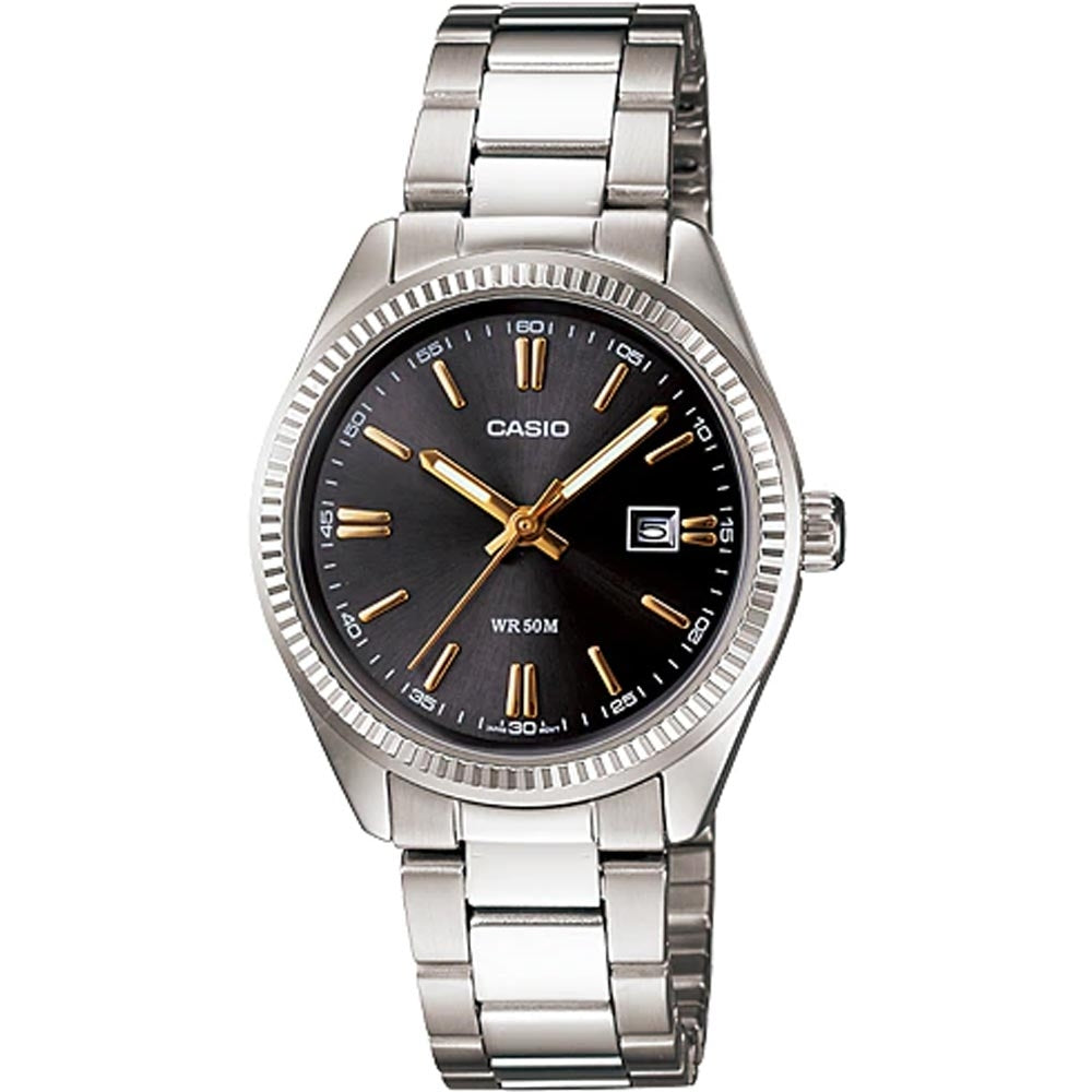 CASIO COLLECTION Mod. DATE - BLACK, GOLD INDEXES MTP-1302D-1A2VDF Date - Armbanduhr 38.5 mm Schwarz