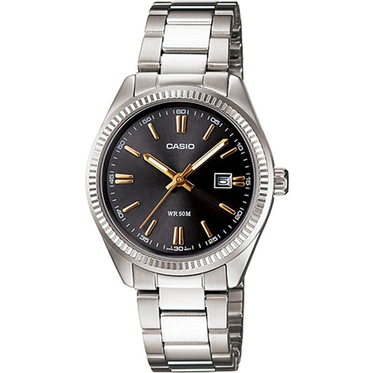 CASIO COLLECTION Mod. DATE - BLACK, GOLD INDEXES MTP-1302D-1A2VDF Date - Armbanduhr 38.5 mm Schwarz