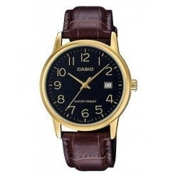 CASIO COLLECTION Mod. DATE GOLD, LEATHER - BLACK MTP-V002GL-1BUDF Date - Armbanduhr 44 mm Schwarz