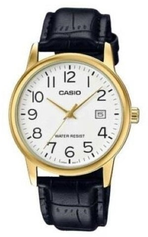 CASIO COLLECTION Mod. DATE GOLD, LEATHER - WHITE MTP-V002GL-7B2UDF Date - Armbanduhr 44 mm Gold