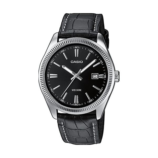 CASIO COLLECTION Mod. DATE, LEATHER - BLACK MTP-1302PL-1AVEF Date - Armbanduhr 38.5 mm Schwarz