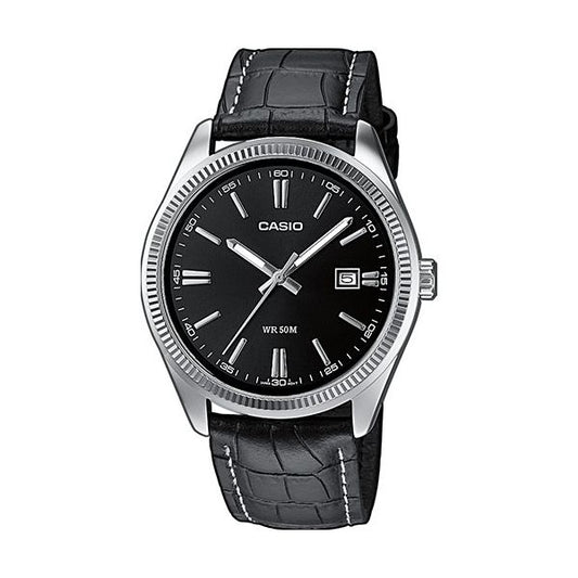 CASIO COLLECTION Mod. DATE, LEATHER - BLACK MTP-1302PL-1AVEF Date - Armbanduhr 38.5 mm Schwarz