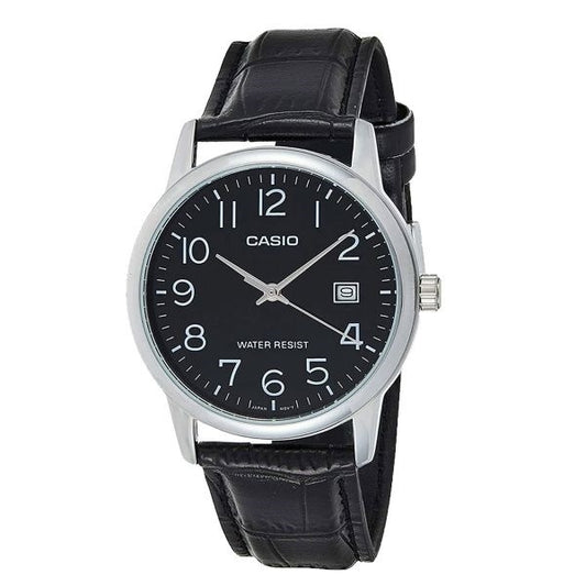 CASIO COLLECTION Mod. DATE, LEATHER - BLACK MTP-V002L-1BUDF Date - Armbanduhr 37 mm Schwarz