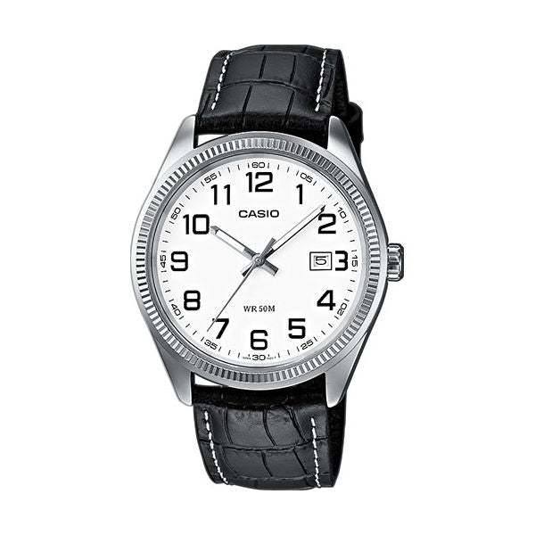 CASIO COLLECTION Mod. DATE, LEATHER - WHITE, NUMBERS MTP-1302PL-7BVEF Date - Armbanduhr 38.5 mm Weiss