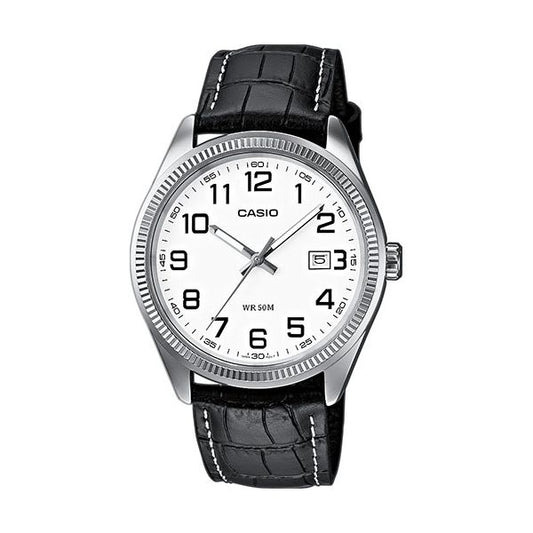 CASIO COLLECTION Mod. DATE, LEATHER - WHITE, NUMBERS MTP-1302PL-7BVEF Date - Armbanduhr 38.5 mm Weiss