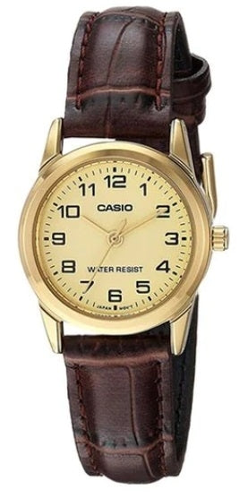 CASIO COLLECTION Mod. LADY 3H GOLD, LEATHER - GOLD LTP-V001GL-9BUDF Only Time - Armbanduhr 25 mm Gold