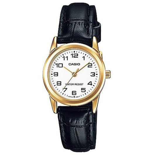 CASIO COLLECTION Mod. LADY 3H GOLD, LEATHER - WHITE LTP-V001GL-7BUDF Only Time - Armbanduhr 25 mm Gold