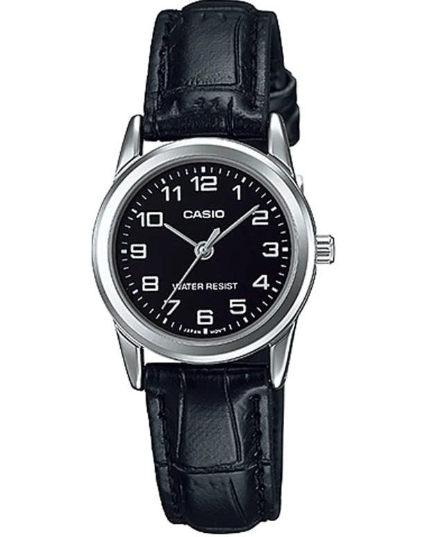 CASIO COLLECTION Mod. LADY 3H, LEATHER - BLACK LTP-V001L-1BUDF Only Time - Armbanduhr 25 mm Schwarz