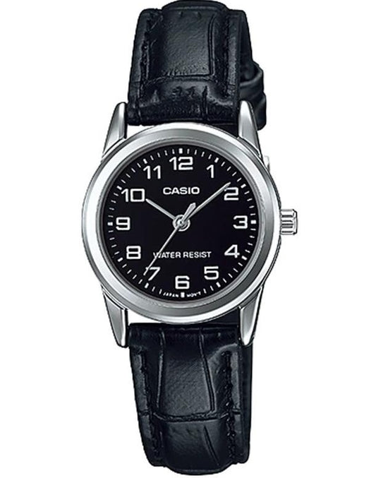 CASIO COLLECTION Mod. LADY 3H, LEATHER - BLACK LTP-V001L-1BUDF Only Time - Armbanduhr 25 mm Schwarz