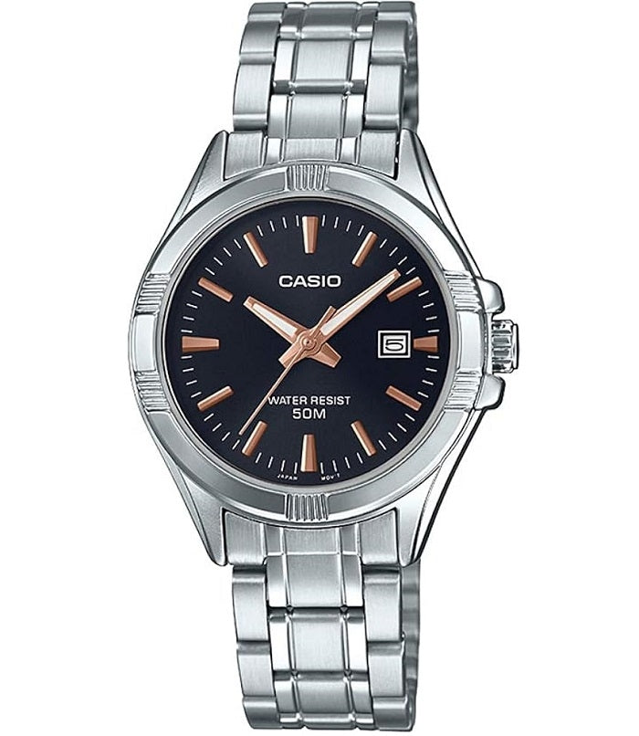 CASIO COLLECTION Mod. LADY DATE - BLACK, BRONZE INDEXES LTP-1308D-1A2VDF Date - Armbanduhr 31 mm Schwarz