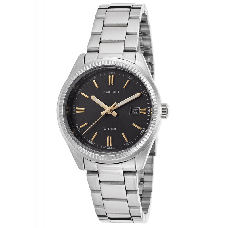 CASIO COLLECTION Mod. LADY DATE - BLACK, GOLD INDEXES LTP-1302D-1A2VDF Date - Armbanduhr 30 mm Schwarz
