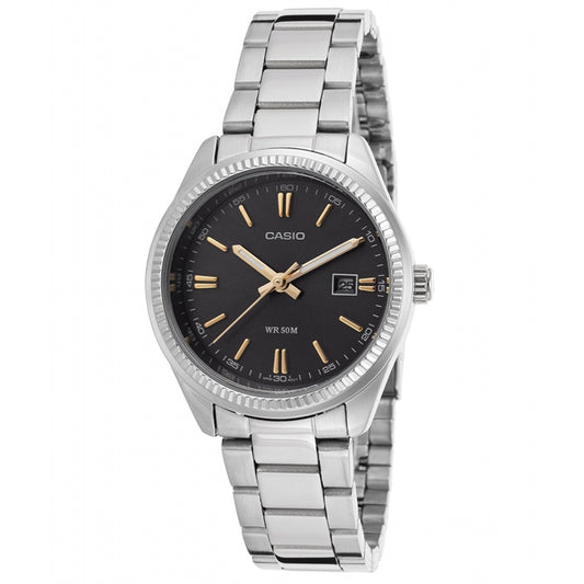 CASIO COLLECTION Mod. LADY DATE - BLACK, GOLD INDEXES LTP-1302D-1A2VDF Date - Armbanduhr 30 mm Schwarz