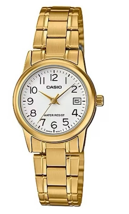 CASIO COLLECTION Mod. LADY DATE, GOLD - WHITE LTP-V002G-7B2UDF Date - Armbanduhr 32 mm Gold