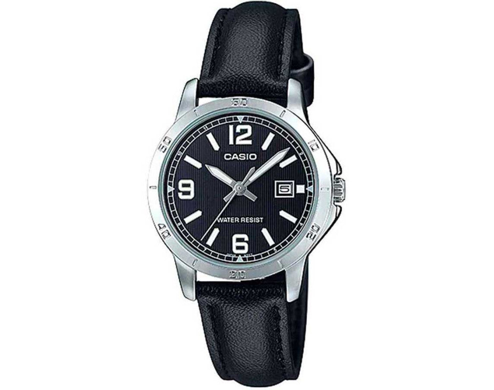 CASIO COLLECTION Mod. LADY DATE, LEATHER - BLACK LTP-V004L-1BUDF Date - Armbanduhr 30 mm Schwarz