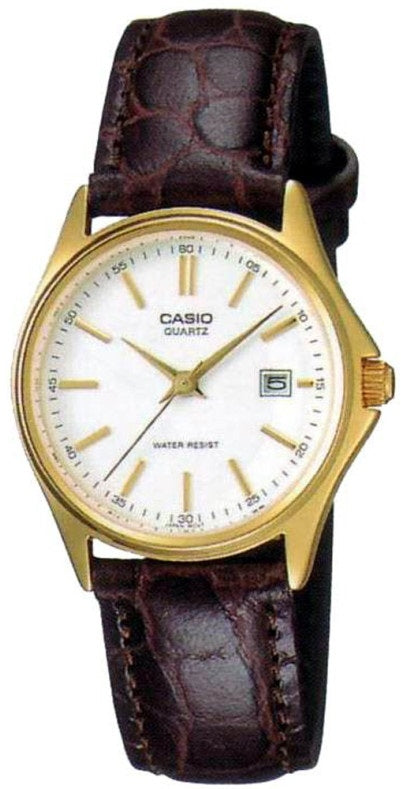 CASIO COLLECTION Mod. LADY DATE LEATHER - WHITE, GOLD INDEXES LTP-1183Q-7ADF Date - Armbanduhr 28.5 mm Gold