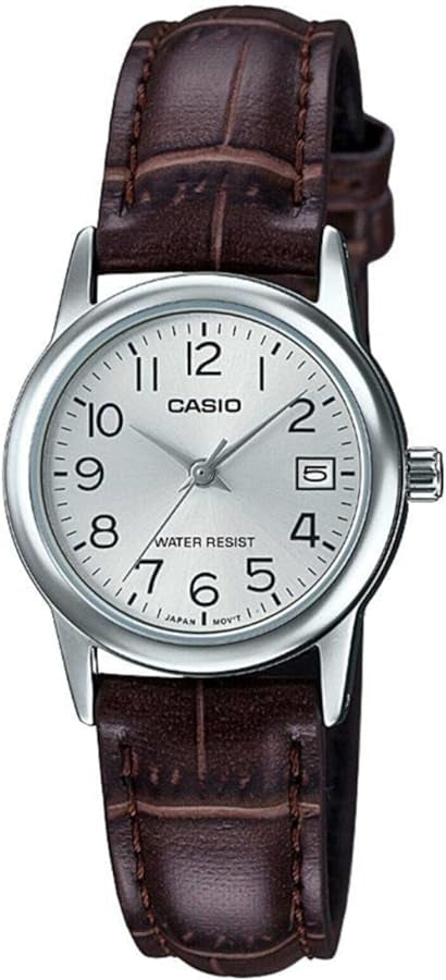 CASIO COLLECTION Mod. LADY DATE SILVER, LEATHER - ARGENTEE LTP-V002L-7B2UDF Date - Armbanduhr 25 mm Silber