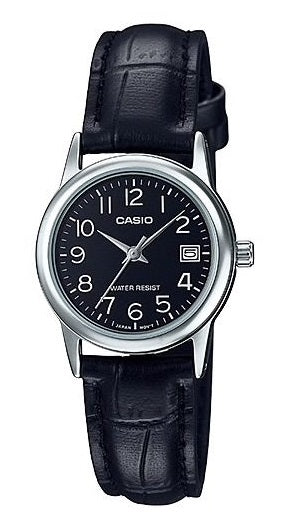 CASIO COLLECTION Mod. LADY DATE SILVER, LEATHER - BLACK LTP-V002L-1BUDF Date - Armbanduhr 25 mm Schwarz
