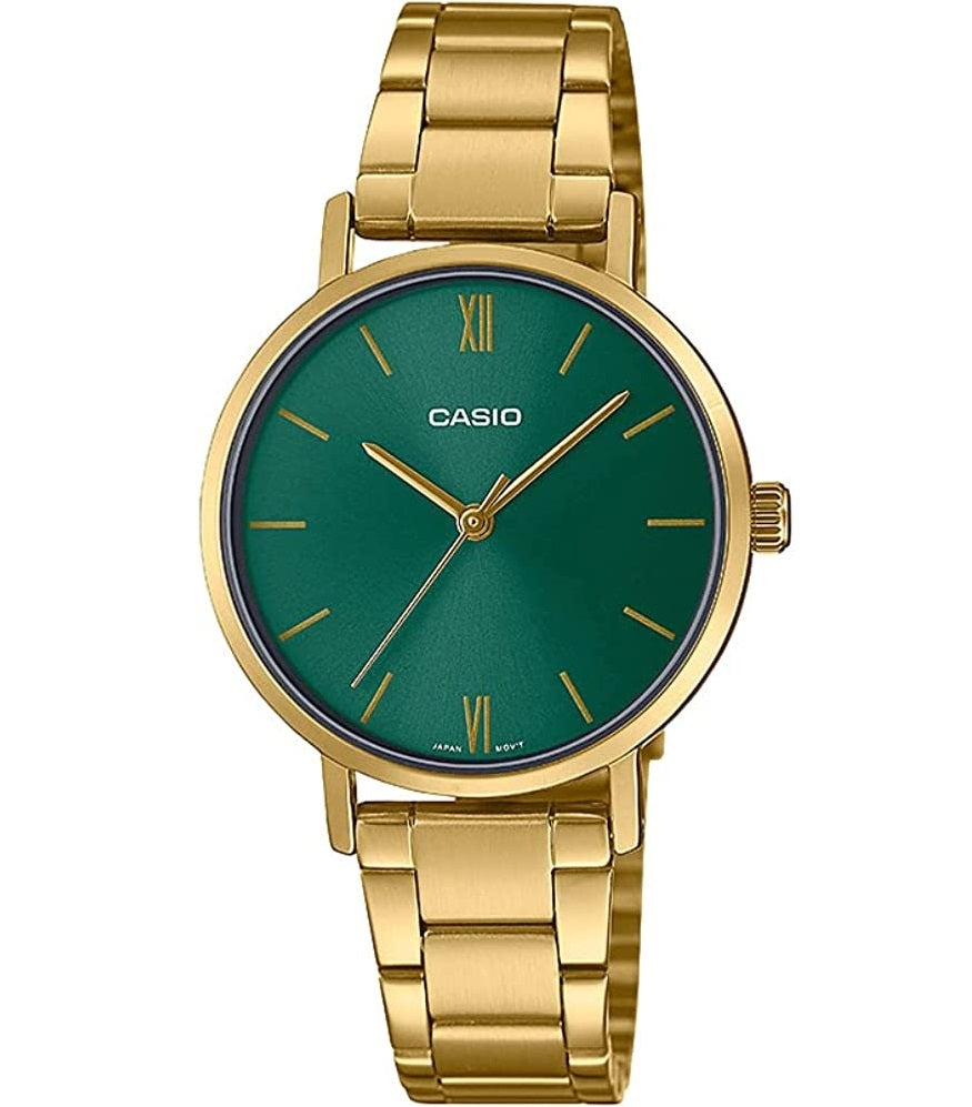CASIO COLLECTION Mod. LADY EASY TIME - GOLD, GREEN LTP-VT02G-3AUDF Only Time - Armbanduhr 30 mm Gold