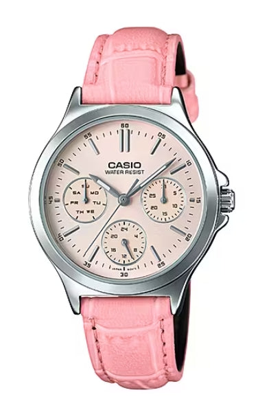 CASIO COLLECTION Mod. LADY MULTIFUNCTION, LEATHER - PINK LTP-V300L-4AUDF Day - Date - 24H - Armbanduhr 33 mm Rosa