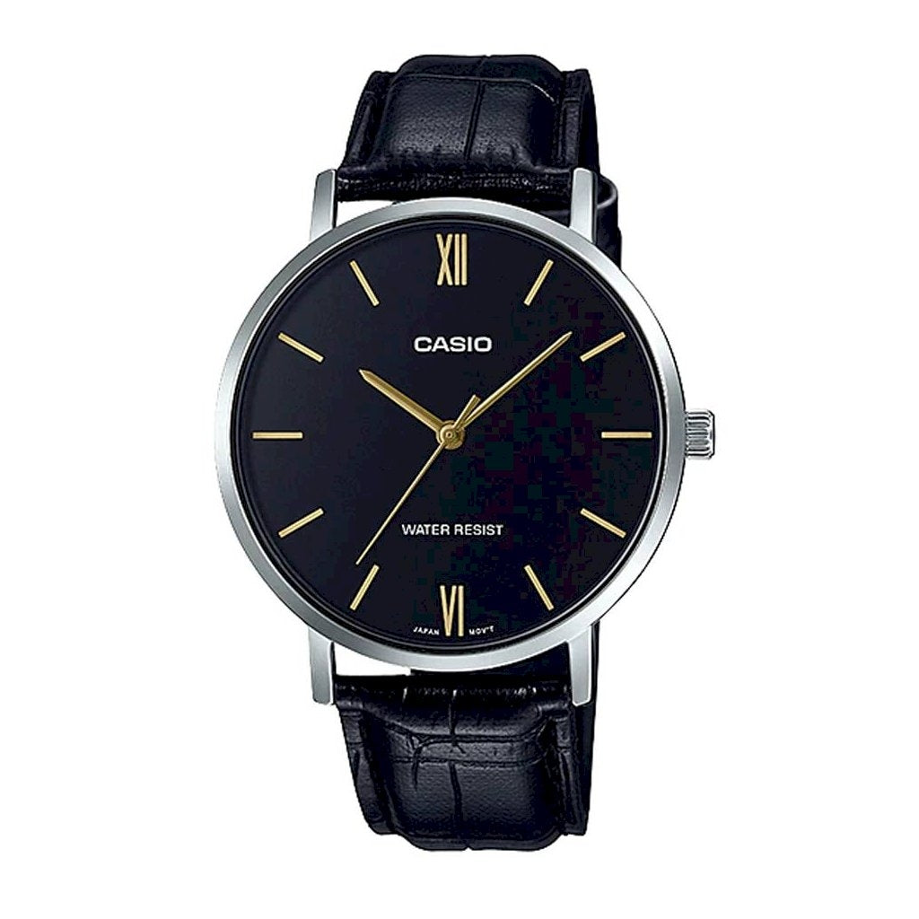 CASIO COLLECTION Mod. MINIMAL, LEATHER - BLACK MTP-VT01L-1BUDF Only Time - Armbanduhr 40 mm Schwarz