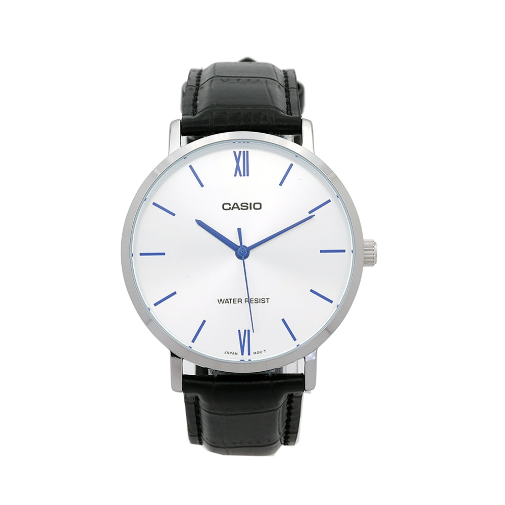 CASIO COLLECTION Mod. MINIMAL, LEATHER - BLACK MTP-VT01L-7B1UDF Only Time - Armbanduhr 40 mm Schwarz
