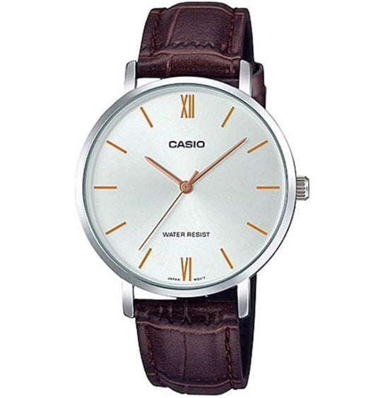 CASIO COLLECTION Mod. MINIMAL, LEATHER - SILVER LTP-VT01L-7B2UDF Only Time - Armbanduhr 34 mm Silber