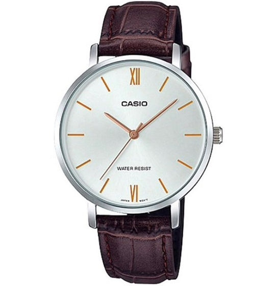CASIO COLLECTION Mod. MINIMAL, LEATHER - SILVER LTP-VT01L-7B2UDF Only Time - Armbanduhr 34 mm Silber