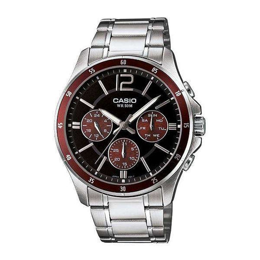 CASIO COLLECTION Mod. MULTIFUNCTION CALENDAR - BLACK & BORDEAUX MTP-1374D-5AVDF Multifunction - Armbanduhr 43.5 mm Schwarz