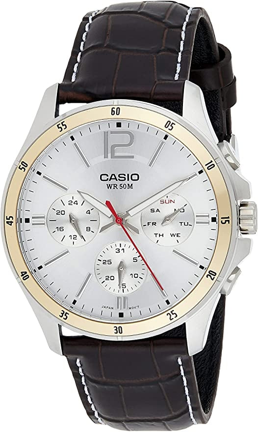 CASIO COLLECTION Mod. MULTIFUNCTION CALENDAR, LEATHER - SILVER MTP-1374L-7AVDF Multifunction - Armbanduhr 43.5 mm Silber