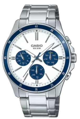 CASIO COLLECTION Mod. MULTIFUNCTION CALENDAR - WHITE & BLUE PANDA MTP-1374D-7A2VDF Day - Date - 24H - Armbanduhr 43.5 mm Blau