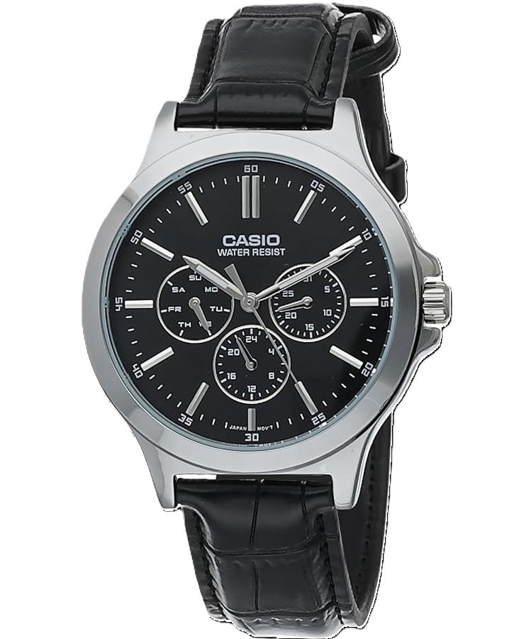 CASIO COLLECTION Mod. MULTIFUNCTION, LEATHER - BLACK MTP-V300L-1AUDF Day - Date - 24H - Armbanduhr 41.5 mm Schwarz