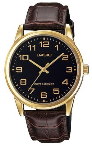 CASIO COLLECTION Mod. ONLY TIME GOLD, LEATHER - BLACK MTP-V001GL-1BUDF Only Time - Armbanduhr 38 mm Schwarz