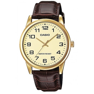 CASIO COLLECTION Mod. ONLY TIME GOLD, LEATHER - CHAMPAGNE MTP-V001GL-9BUDF Only Time - Armbanduhr 38 mm Gold