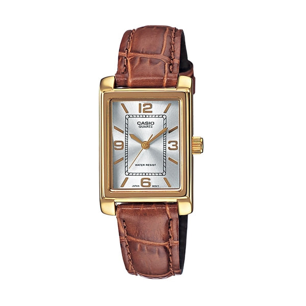 CASIO COLLECTION Mod. TANK, LEATHER - ARGENTEE LTP-1234PGL-7AEG Only Time - Armbanduhr 21 mm Gold
