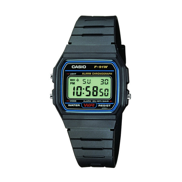 CASIO COLLECTION & VINTAGE F-91 RESIN STRAP - BLUE FRAME F-91W-1YEG Multifunction Armbanduhr 35 mm Blau – Produktansicht