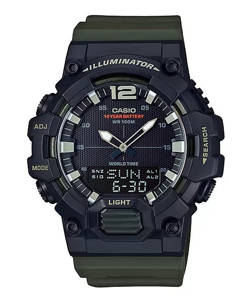 CASIO COLLECTION & VINTAGE ILLUMINATOR Black - Army Green HDC-700-3AVDF Multifunction Armbanduhr 49 mm Schwarz