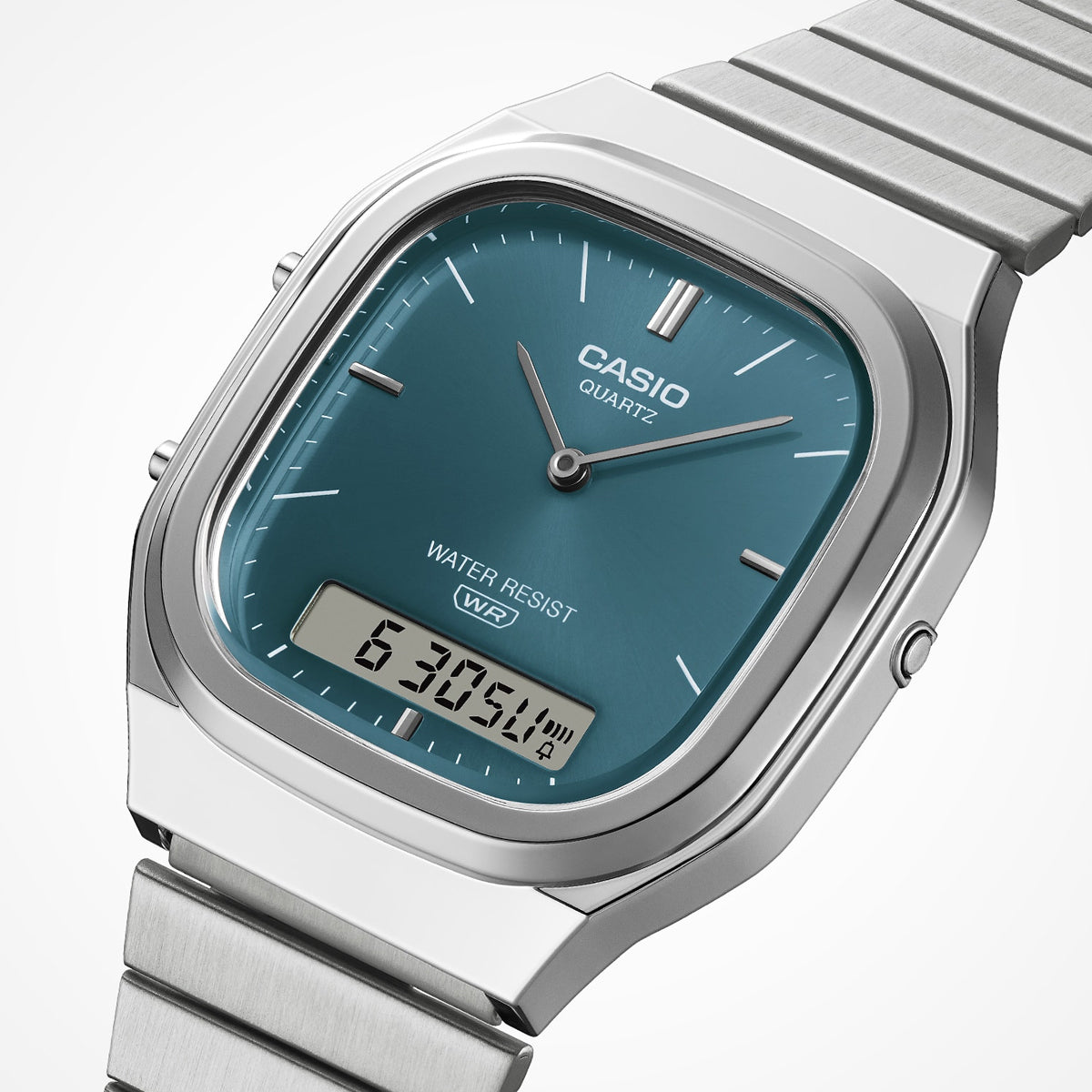 CASIO COLLECTION & VINTAGE SQUARE LADY - TEAL AQ-240E-3AEF Dual Time Armbanduhr 36 mm ansicht-2